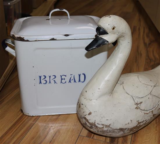 Wooden swan and a quantity of kitchenalia